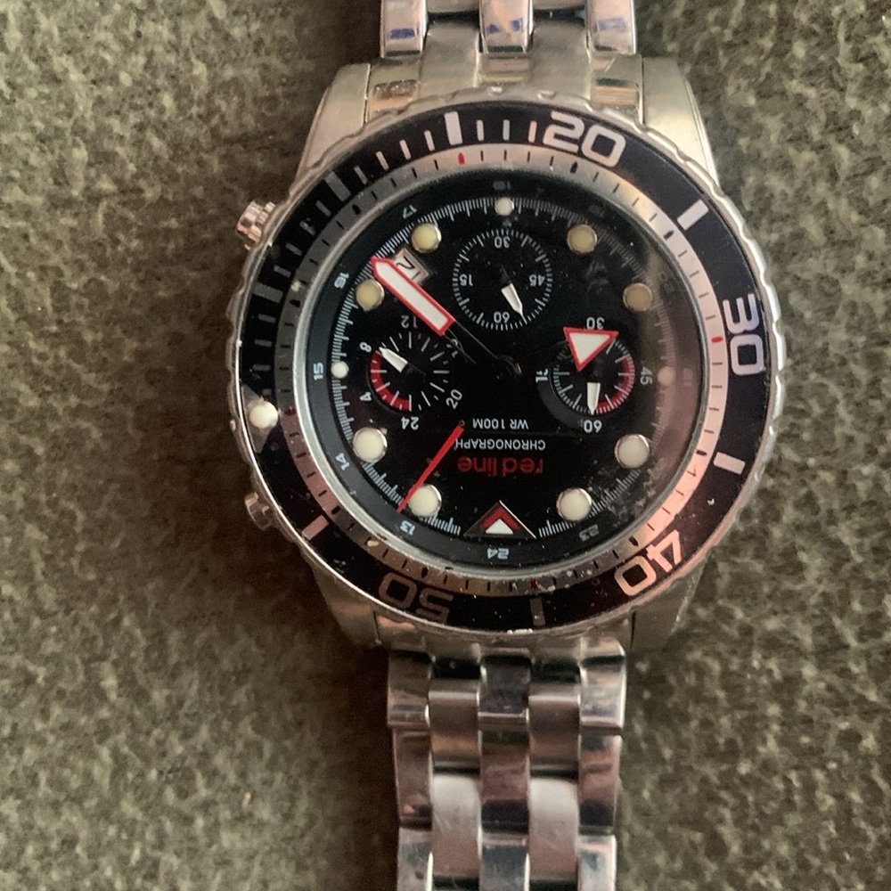 EUC Redline silver and black men’s watch. Red accents. See pictures for size. - Picture 3 of 12